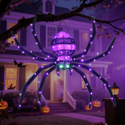 Halloween Decorations Outside Giant Spider - Hoyechi Outdoor Halloween Decor Lighted Spider 4.2Ft, Light Up Spider with 90 LED Lights, Ground Stakes, for Front Yard Porch Gardens Lawns Party