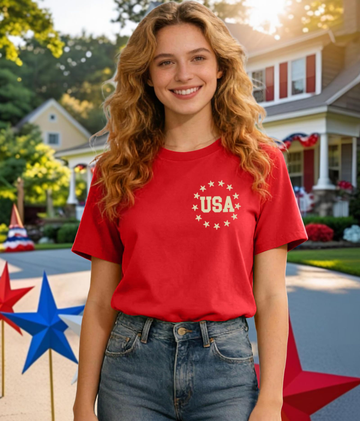 American Flag Shirts for Women 4th of July T-Shirts Usa Graphic Tees Casual Blouse Tops