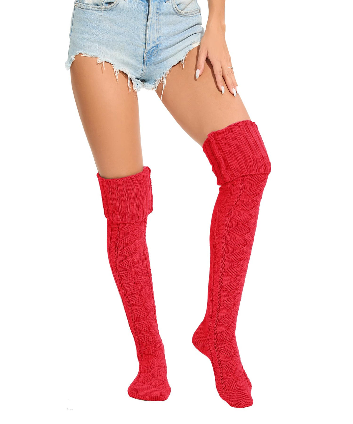 Leoparts Women's Cable Knit Thigh High Socks Over Knee Leg Warmer Stockings
