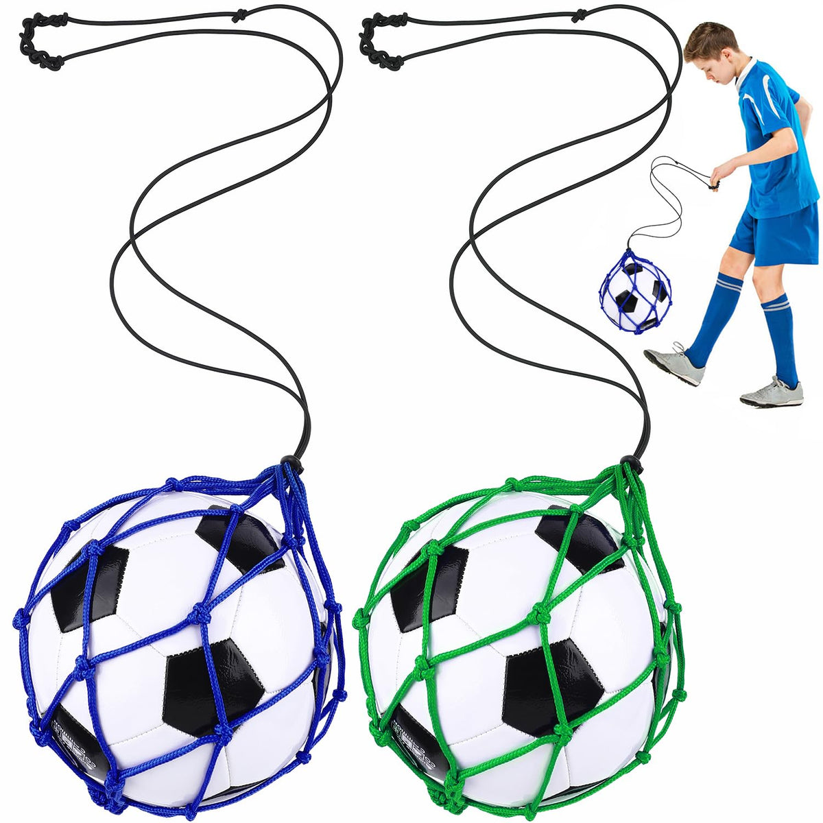 TOBWOLF Football Kick Trainer, Soccer Return Trainer Net Fits Ball Size 3, 4, 5, Hands-Free Soccer Kick Throw Training Aid