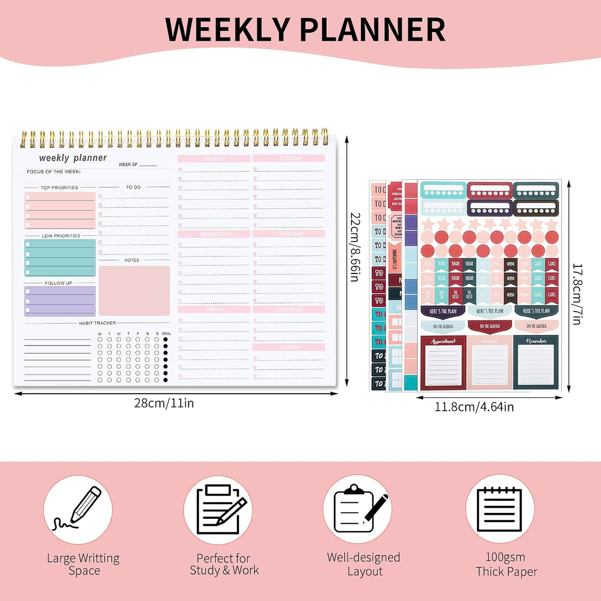 Thboxes Weekly Desk Planner, 8.5x11 In To Do List Notepad, 52 Sheets