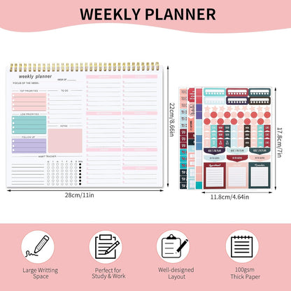 Thboxes Weekly Desk Planner, 8.5x11 In To Do List Notepad, 52 Sheets