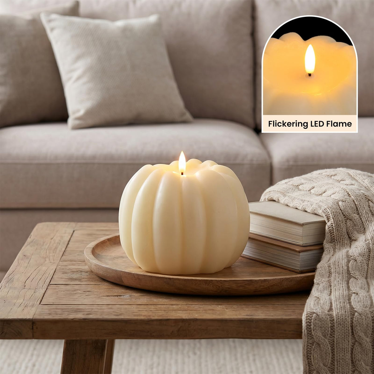 Fall Decor, Fall Decorations for Home - Flameless Pumpkin Candle with Timer Remote - Room Bedroom Table Farmhouse Decor for Halloween, Thanksgiving, Orange+white