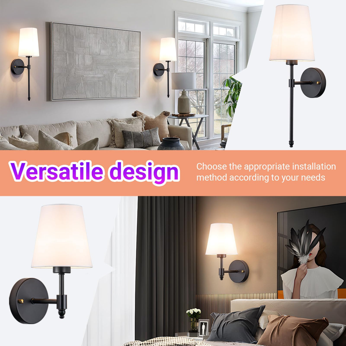 Yhcdlamp Battery Operated Wall Sconce Light with Remote Control, Dimmable Wall Sconce Set of 2