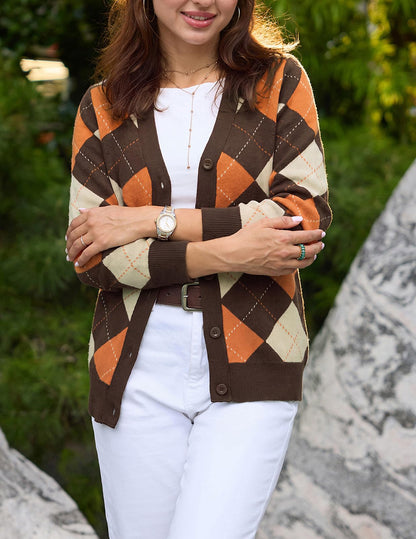 GRACE KARIN Cardigan Sweaters for Women - Argyle Sweater