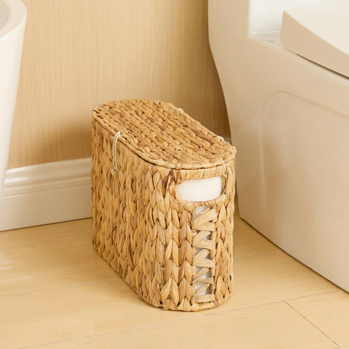 Yangqihome Toilet Paper Storage, Water Hyacinth Toilet Paper Storage with Lid