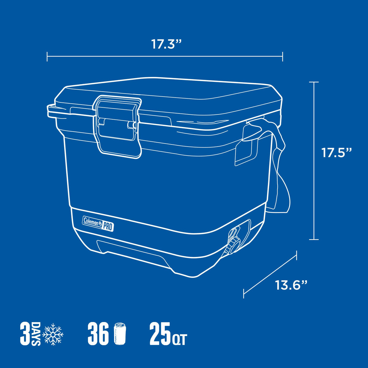 Coleman Pro Heavy-Duty 45qt Ultra-Light Premium Hard Cooler, Extra-Thick Insulation Keeps Ice Up to 4 Days, 74-Can Capacity