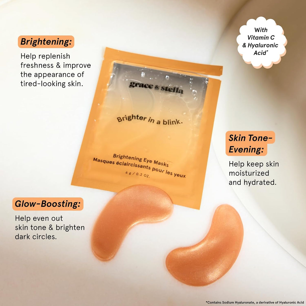 grace & stella New Brightening Eye Patches for Dark Circles (24 Pairs) - Vitamin C Under Eye Patches for Puffiness