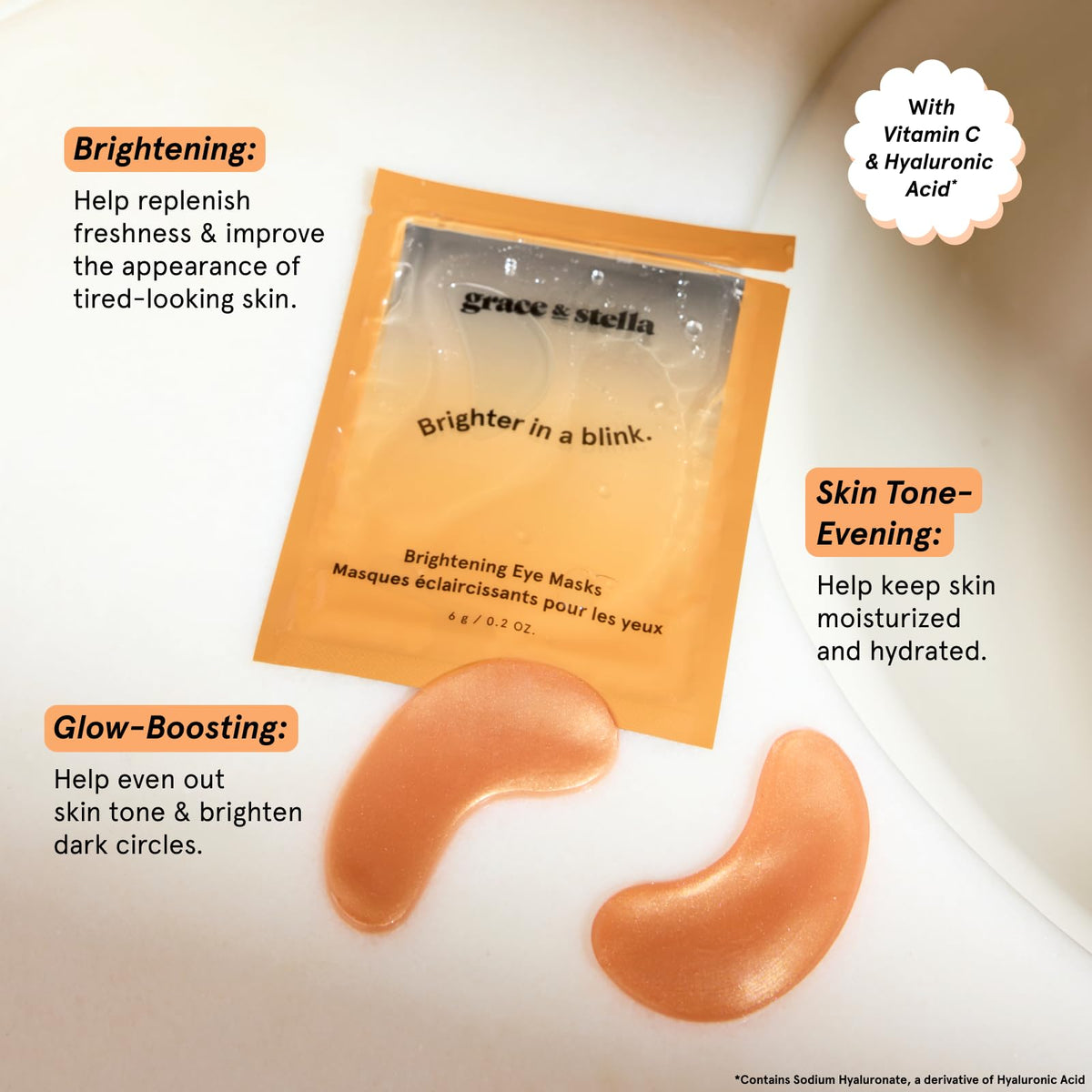 grace & stella New Brightening Eye Patches for Dark Circles (24 Pairs) - Vitamin C Under Eye Patches for Puffiness