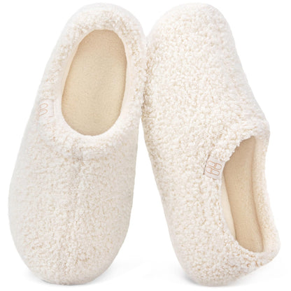 HomeTop Women's Fuzzy Curly Fur Fleece Lining Memory Foam Loafer Slippers