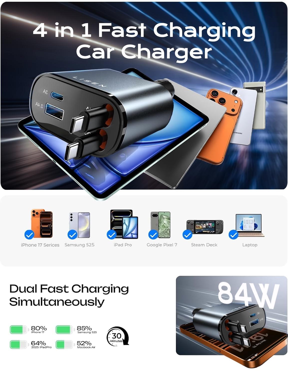 Lisen Retractable Car Charger