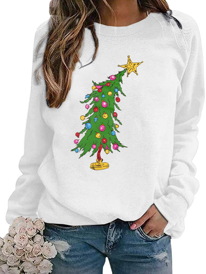 Christmas Sweatshirts for Women Cute Christmas Tree Graphic Long Sleeve Shirt Xmas Holiday Party Pullover Blouse