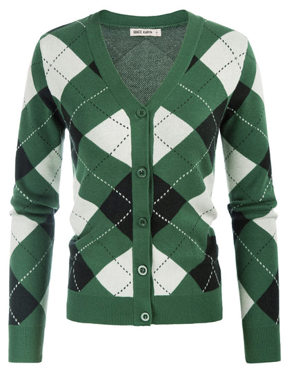 GRACE KARIN Cardigan Sweaters for Women - Argyle Sweater