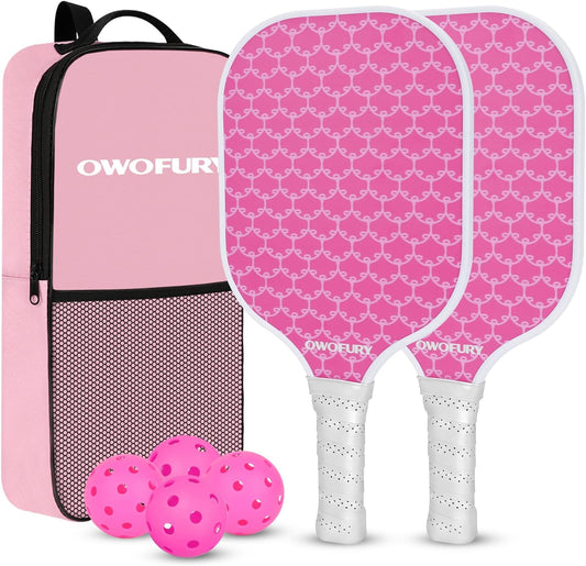 Pickleball Paddles Set of 2 Lightweight Honeycomb Core Pink