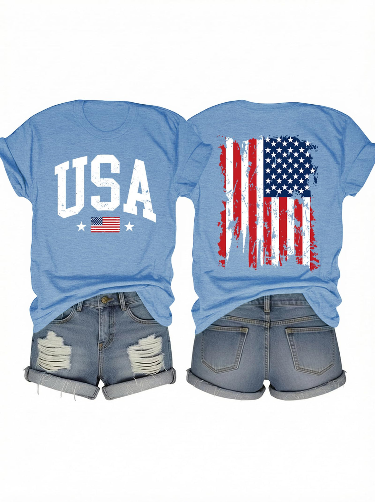 American Flag Shirts for Women 4th of July T-Shirts Usa Graphic Tees Casual Blouse Tops