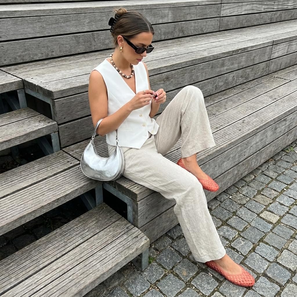 Cushionaire Siesta Modern Lattice Ballet Flats for Women, Comfortable Slip on Pointed Toe Womens Jelly Shoes
