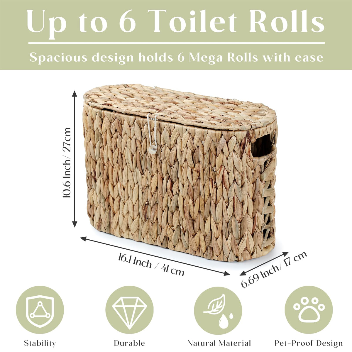 Yangqihome Toilet Paper Storage, Water Hyacinth Toilet Paper Storage with Lid