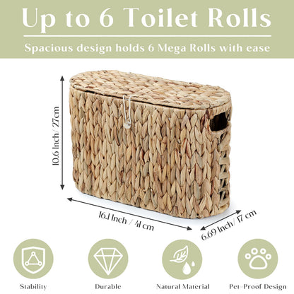 Yangqihome Toilet Paper Storage, Water Hyacinth Toilet Paper Storage with Lid