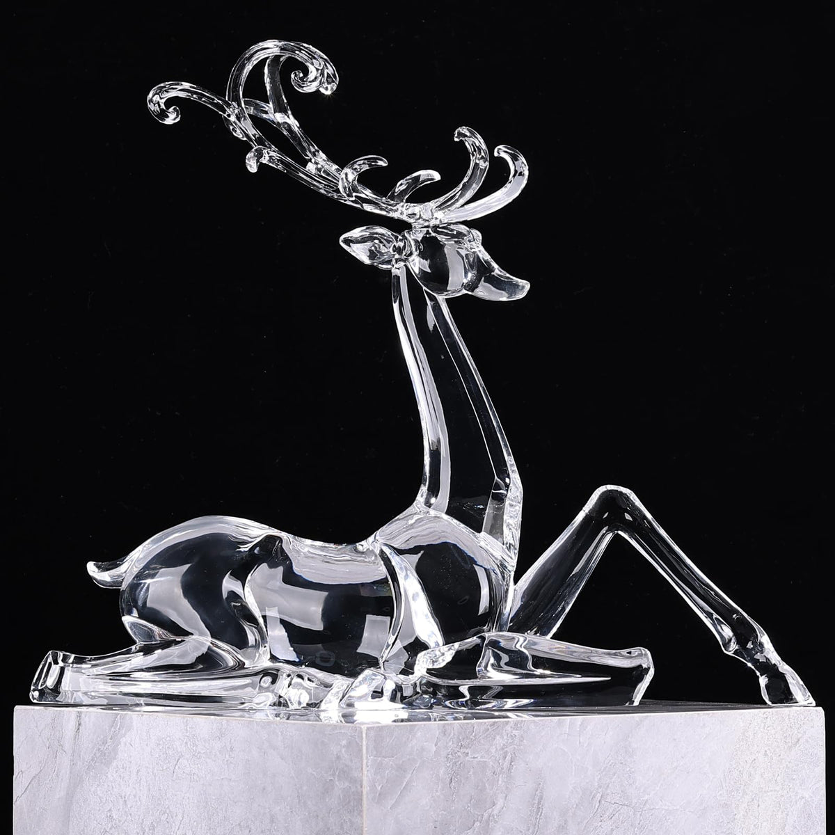 18" Tall Acrylic Christmas Reindeer Figurine - Elegant Clear Large Reindeer Ornaments for Christmas Indoor Decor, Holiday Centerpiece, Living Room, Fireplace, Table Display (Gold Standing Reindeer)