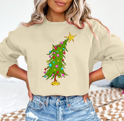 Christmas Sweatshirts for Women Cute Christmas Tree Graphic Long Sleeve Shirt Xmas Holiday Party Pullover Blouse