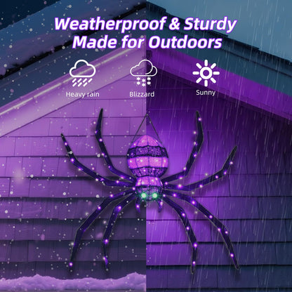 Halloween Decorations Outside Giant Spider - Hoyechi Outdoor Halloween Decor Lighted Spider 4.2Ft, Light Up Spider with 90 LED Lights, Ground Stakes, for Front Yard Porch Gardens Lawns Party