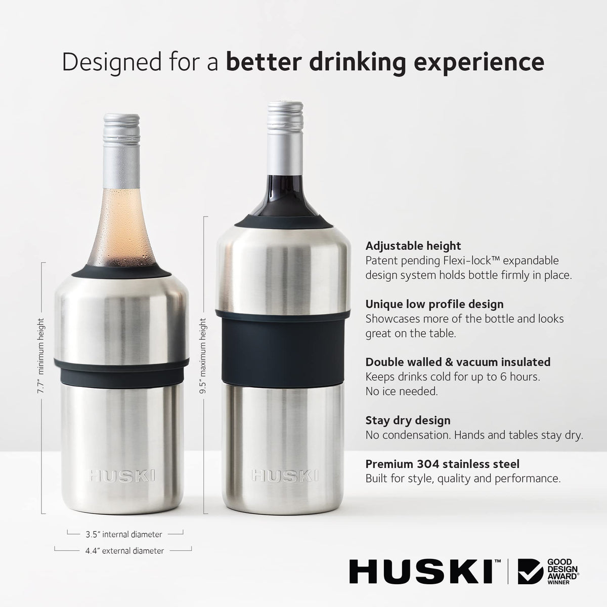 Huski Wine Chiller | Award Winning Iceless Design | Keeps Wine Cold up to 6 Hours | Wine Accessory | Next Generation Ice Bucket | Fits Some Champagne Bottles | Perfect Gift for Wine Lovers (Champagne)