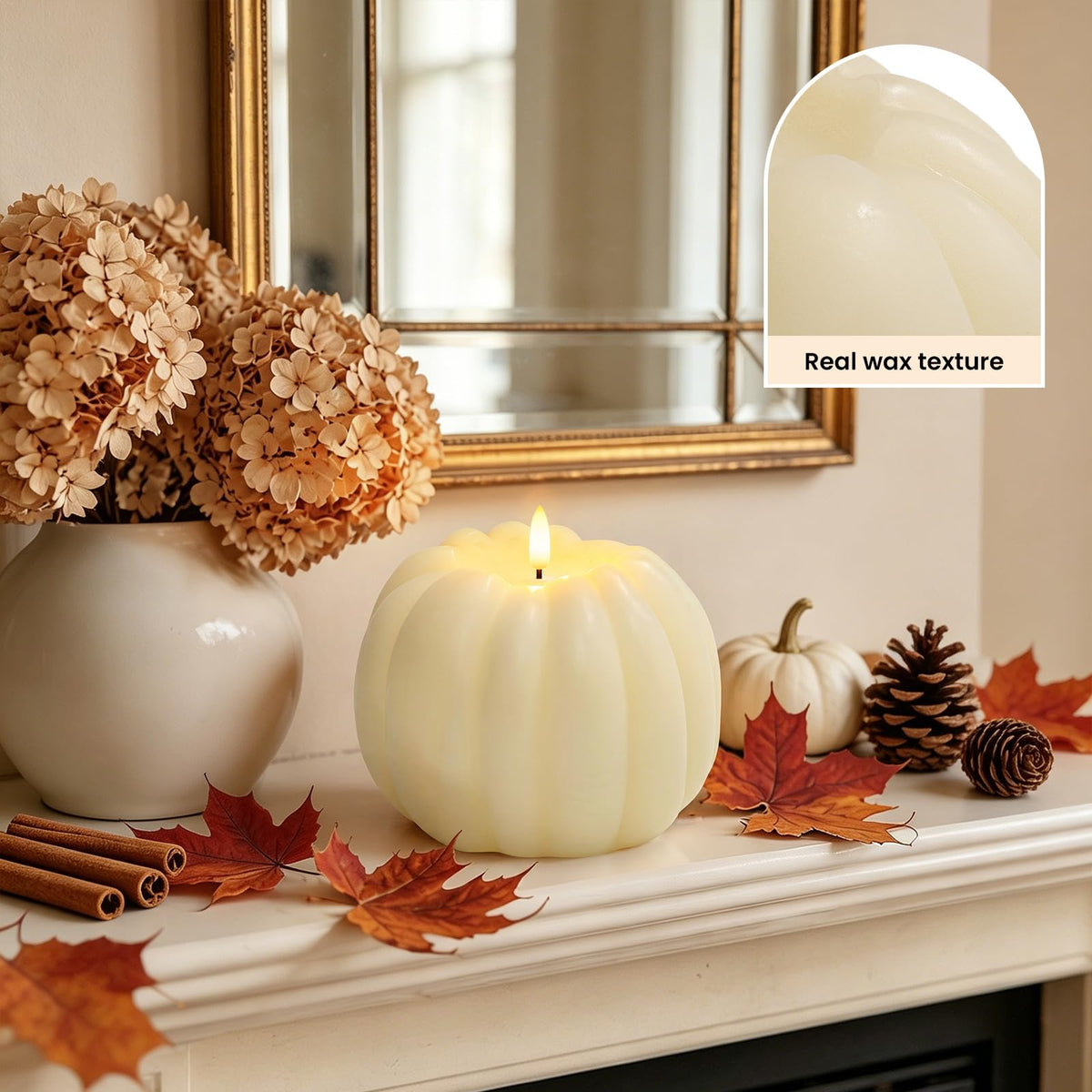 Fall Decor, Fall Decorations for Home - Flameless Pumpkin Candle with Timer Remote - Room Bedroom Table Farmhouse Decor for Halloween, Thanksgiving, Orange+white
