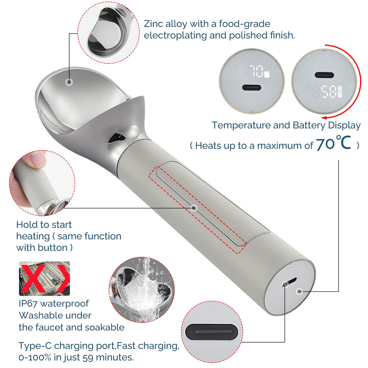 Heated Ice Cream Scoop Rechargeable