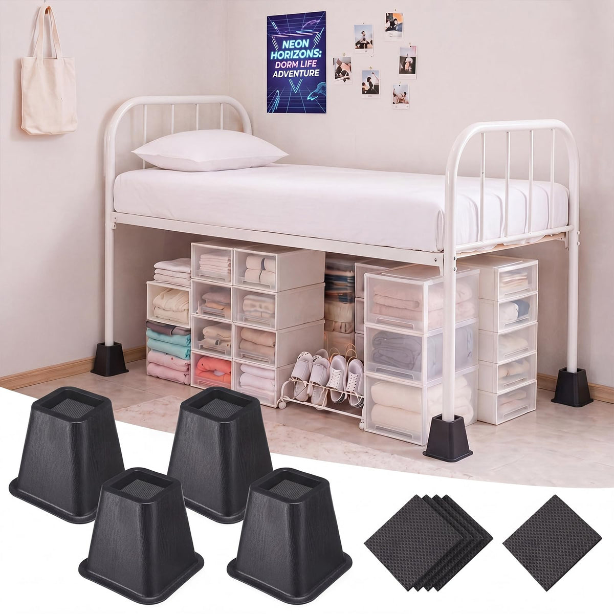 Novabright 4 Pack 12 Inch College Dorm Bed Risers