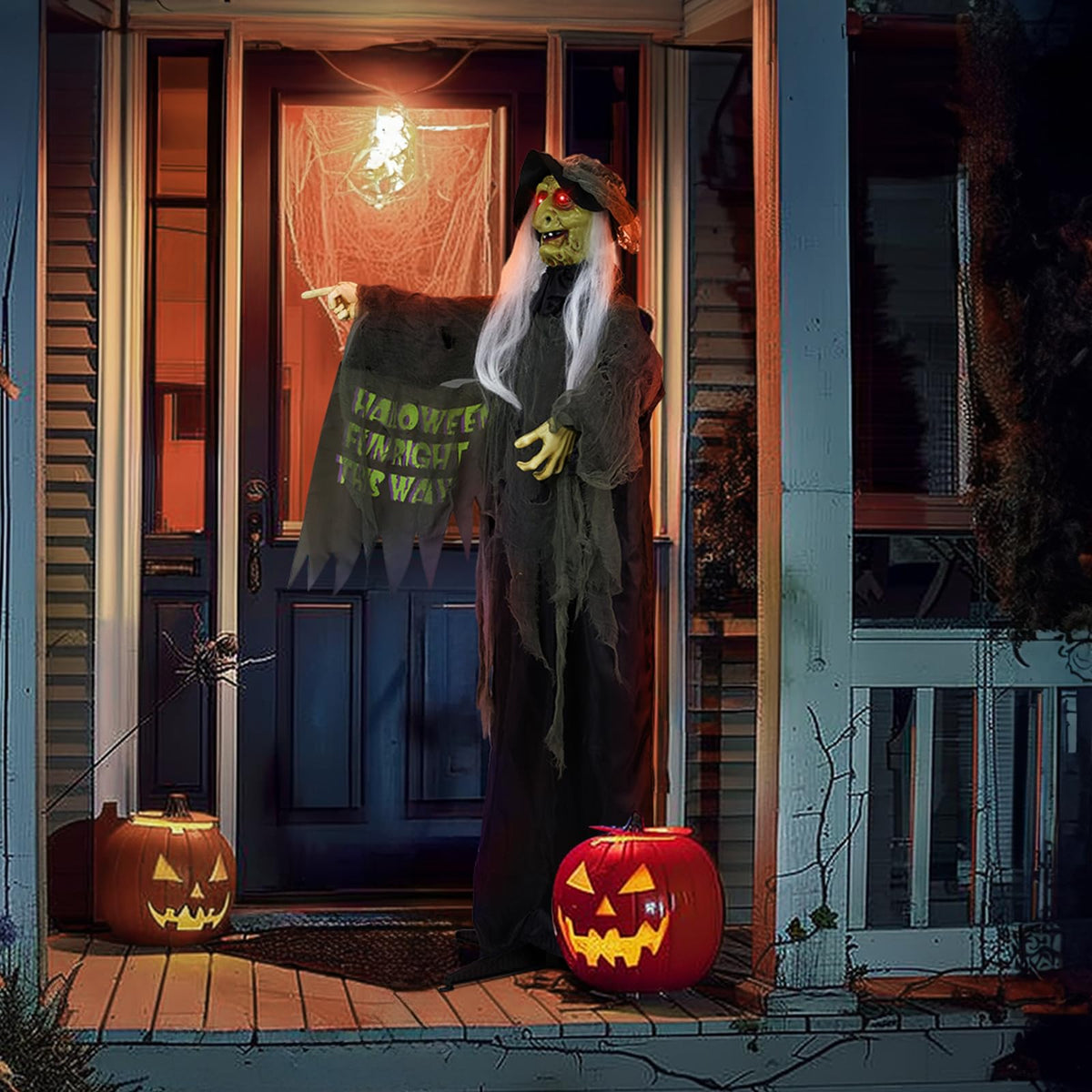 Aw 9Ft Animatronics Flying Witch Hovering Broom Animated Ac 100V-240V Halloween Outdoor Decoration Motion Activated