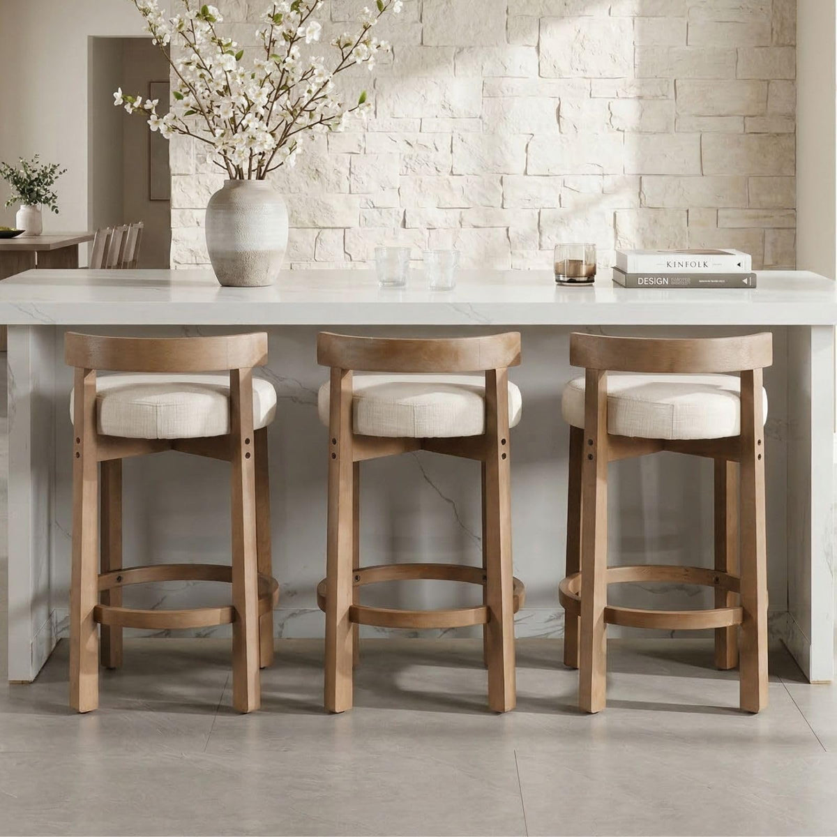 Lukealon Mid Century Linen Counter Stools Set of 4