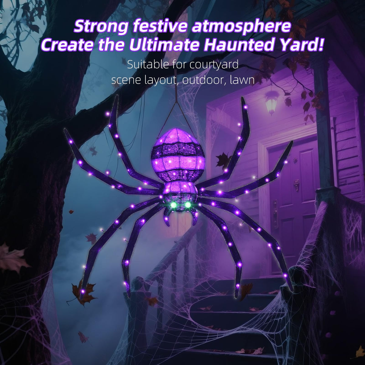 Halloween Decorations Outside Giant Spider - Hoyechi Outdoor Halloween Decor Lighted Spider 4.2Ft, Light Up Spider with 90 LED Lights, Ground Stakes, for Front Yard Porch Gardens Lawns Party