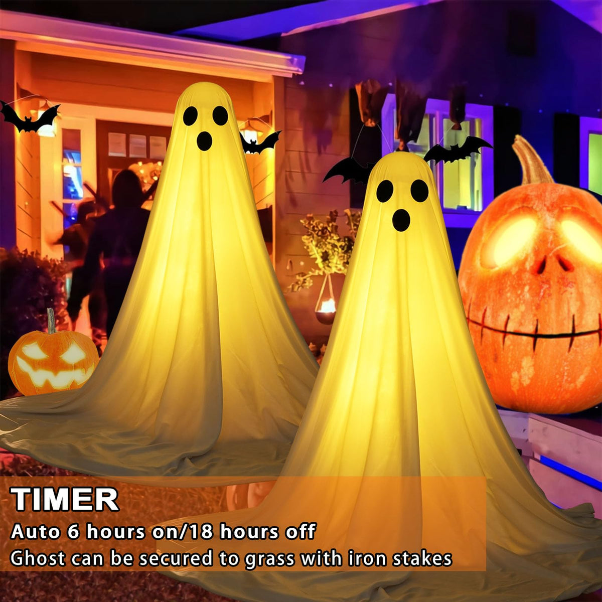 Set of 4 Halloween Hanging Ghosts, Halloween Decorations Outdoor Hanging Ghosts with Witch Hat,glowing Ghost Witch Hat Lights, Light Up Ghost Decor for Yard Patio Garden Tree Outside(4 Ghost Lighted)