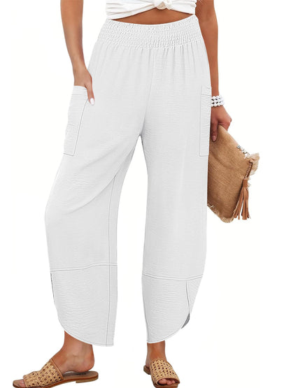 Anrabess Womens Wide Leg Palazzo Capri Pants Summer Casual High Waisted Barrel Lounge Flowy Cropped Beach Work Trousers