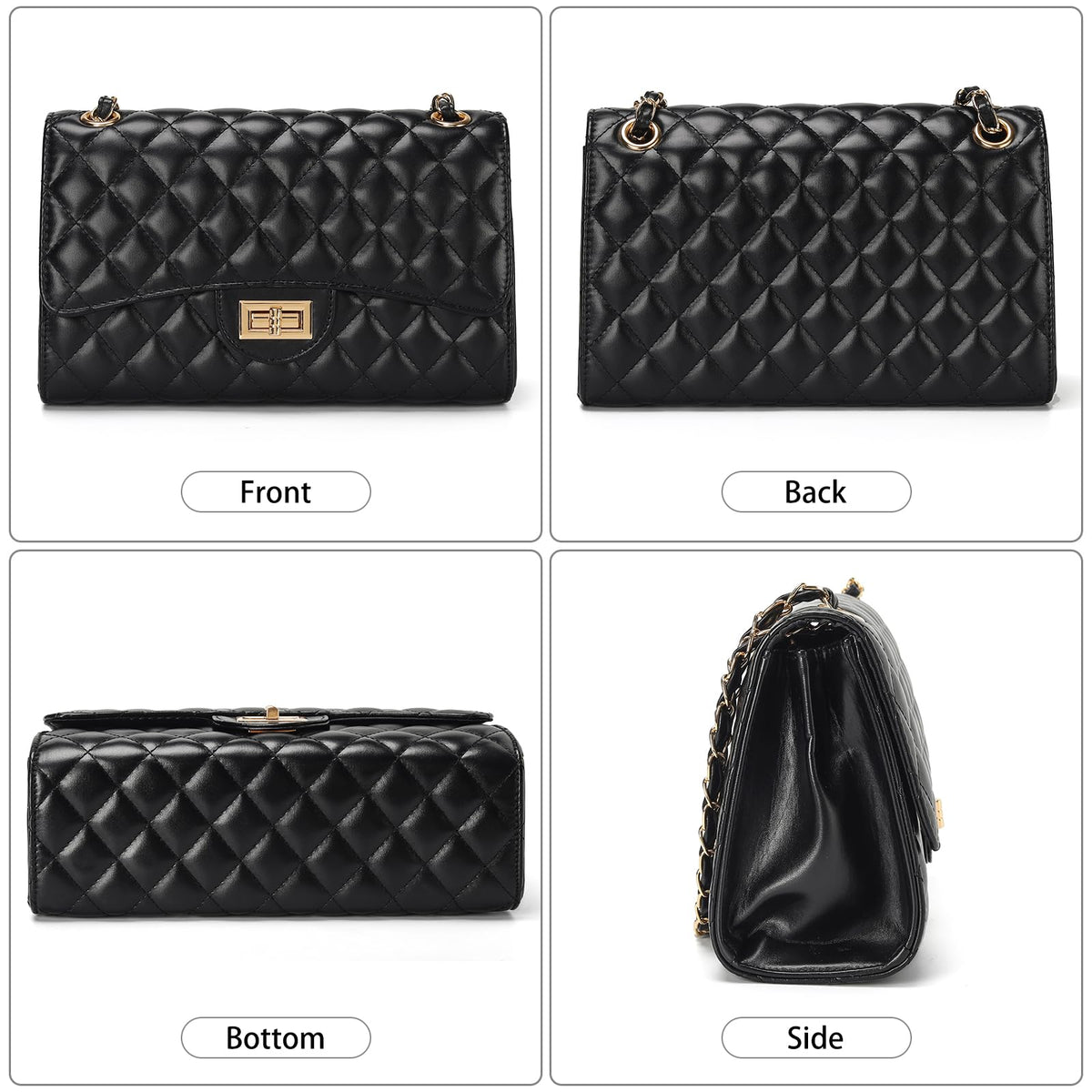 Quilted Leather Crossbody Bags for Women Trendy Ladies Shoulder Purse Satchel HandBag with Chain Strap