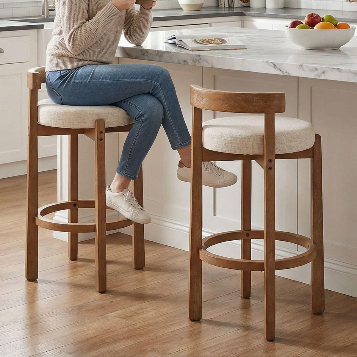 Lukealon Mid Century Linen Counter Stools Set of 4
