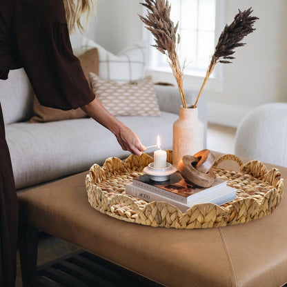 Gurfuy Extra Large Round Ottoman Table Tray with Handles
