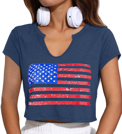 4th of July Crop Tops for Women Funny American Flag Shirts Tank Tops Outfits
