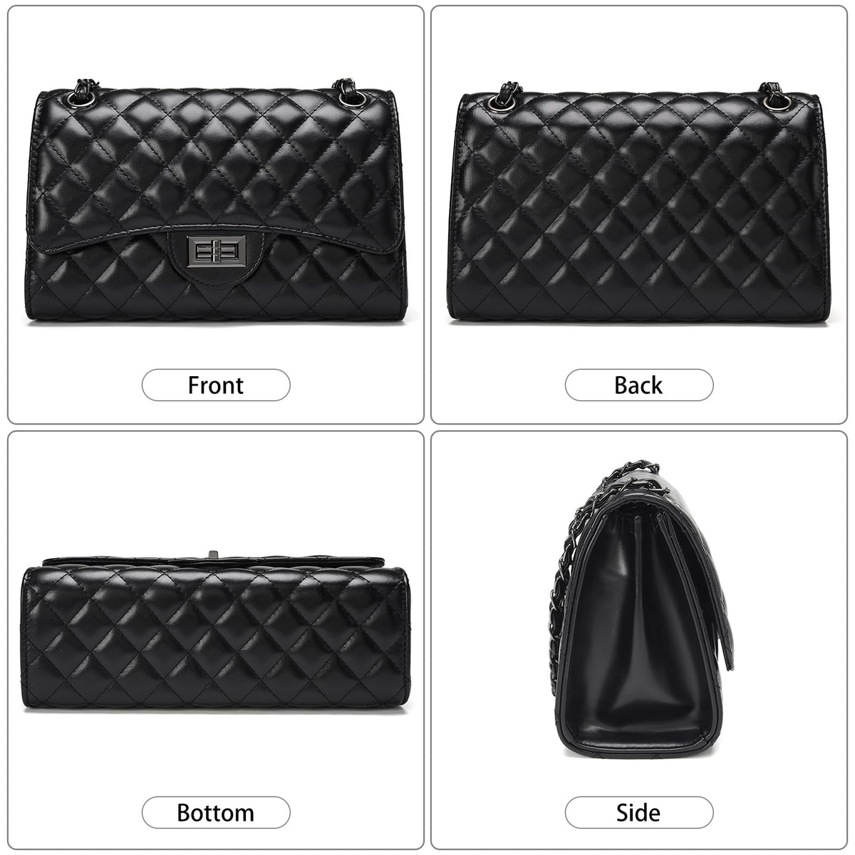 Quilted Leather Crossbody Bags for Women Trendy Ladies Shoulder Purse Satchel HandBag with Chain Strap
