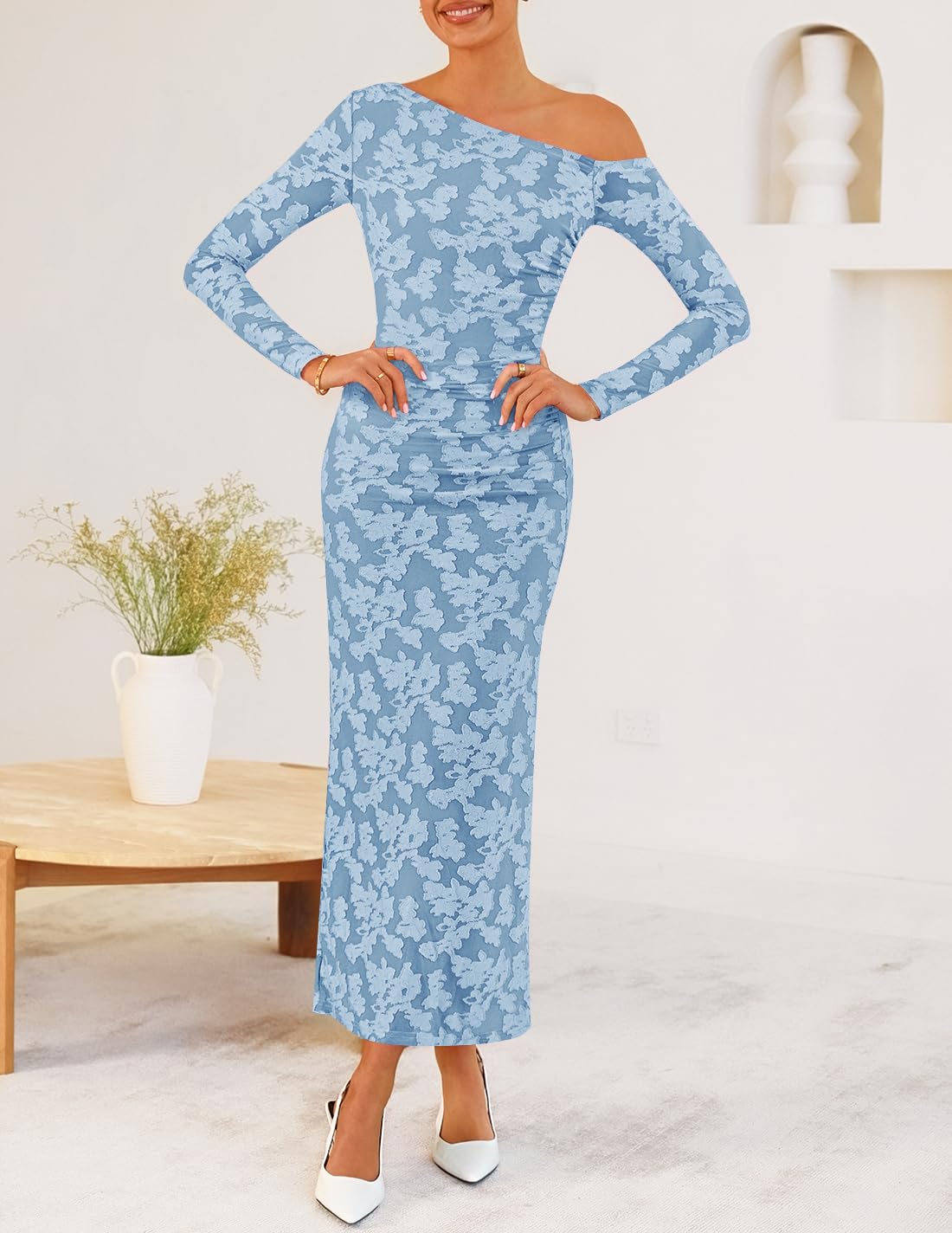 ZESICA Women's Fall Floral Off Shoulder Wedding Guest Dresses