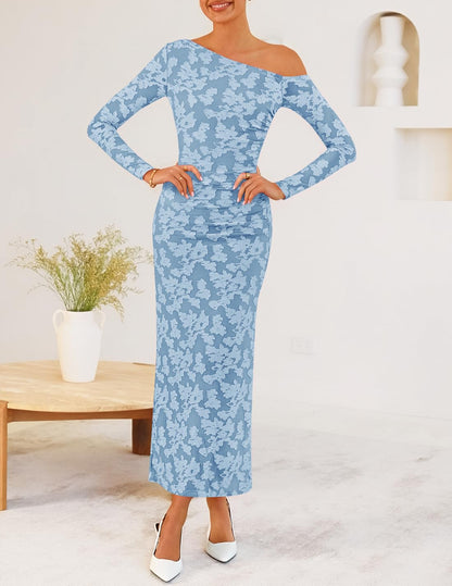 ZESICA Women's Fall Floral Off Shoulder Wedding Guest Dresses