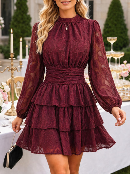 Wenrine Womens Long Sleeve Lace Mini Dress