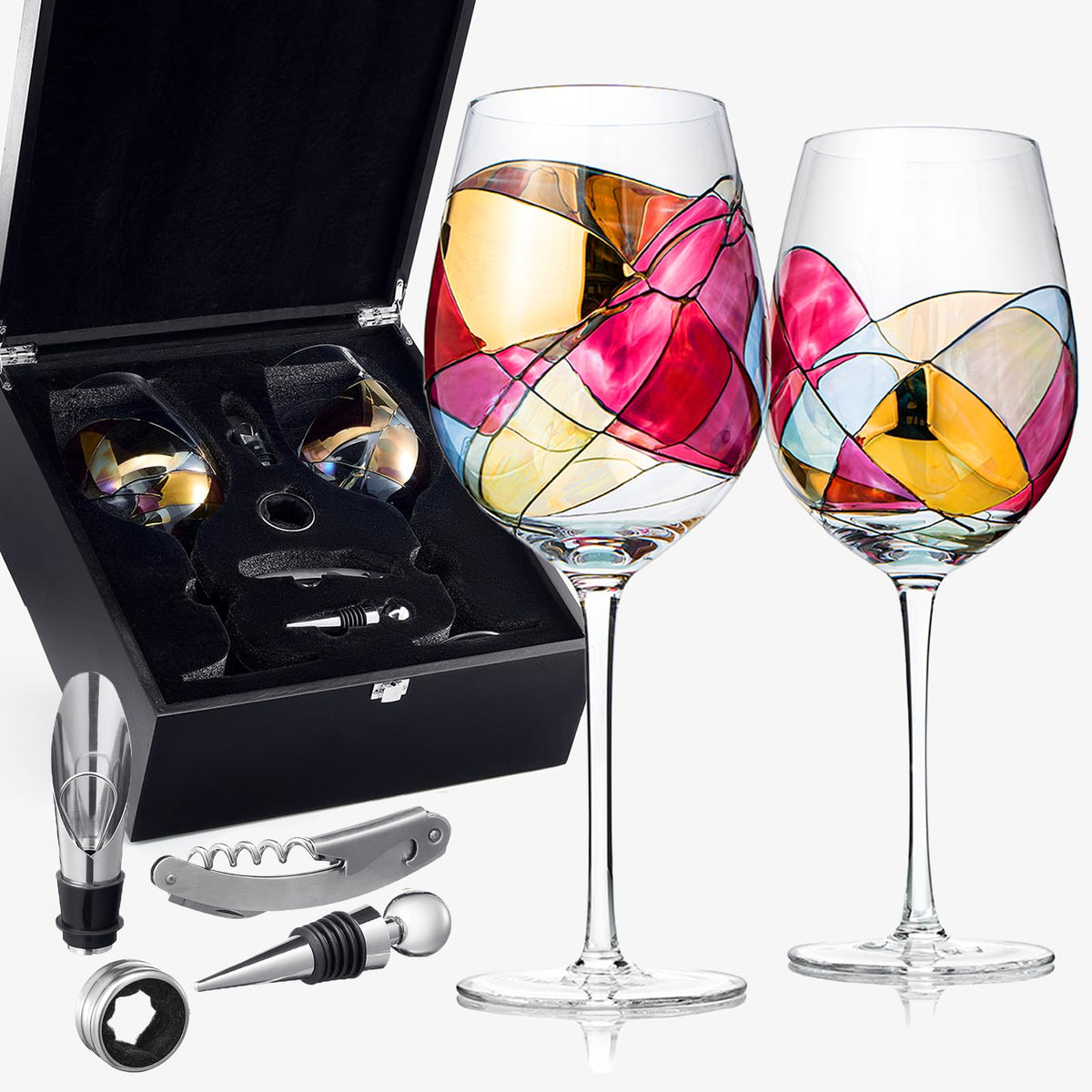Artisanal Hand Painted Stemless Wine Glasses