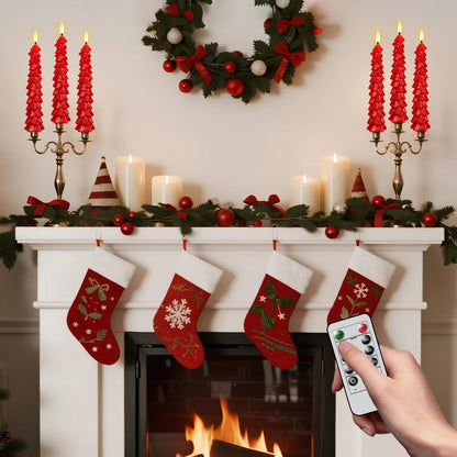 Green Christmas Tree Flameless Taper Candles Battery Operated Remote Timer
