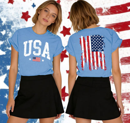American Flag Shirts for Women 4th of July T-Shirts Usa Graphic Tees Casual Blouse Tops