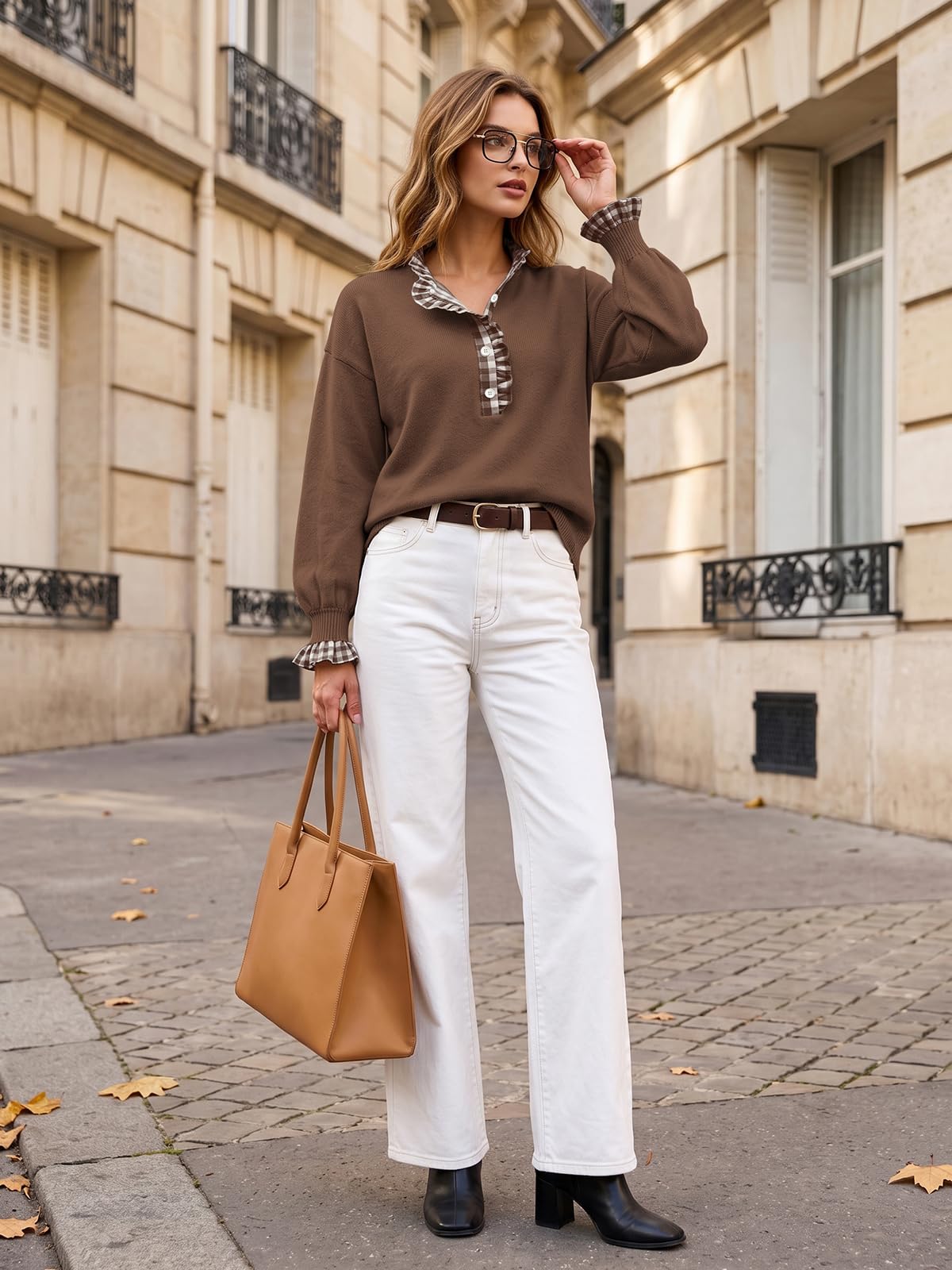 Ruffle Knit Collared Quarter Pullover