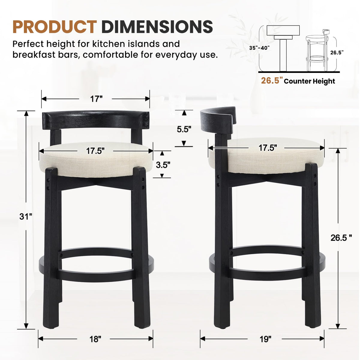 Lukealon Mid Century Linen Counter Stools Set of 4