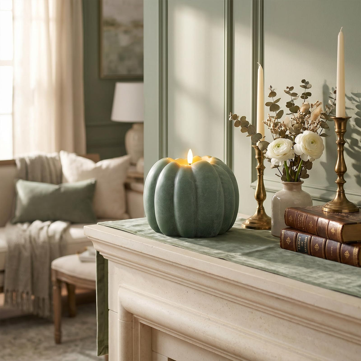 Fall Decor, Fall Decorations for Home - Flameless Pumpkin Candle with Timer Remote - Room Bedroom Table Farmhouse Decor for Halloween, Thanksgiving, Orange+white