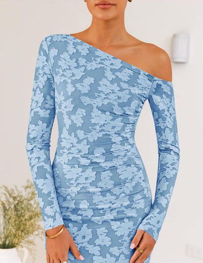 ZESICA Women's Fall Floral Off Shoulder Wedding Guest Dresses