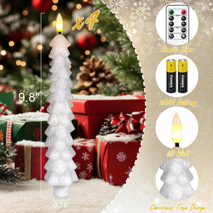 Green Christmas Tree Flameless Taper Candles Battery Operated Remote Timer